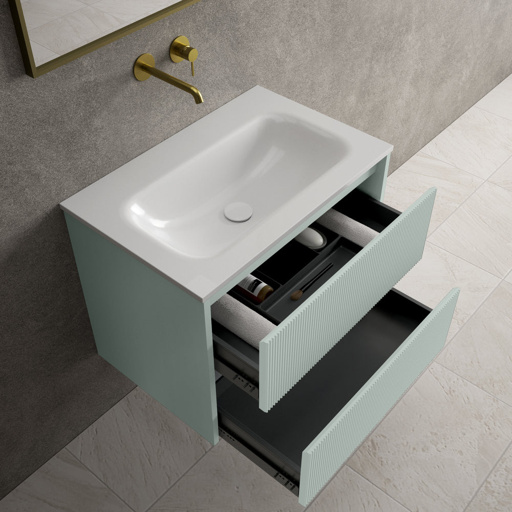 Scanalato Double Drawer Vanity Unit  With Beyondstone Basin - Peppermint 700mm