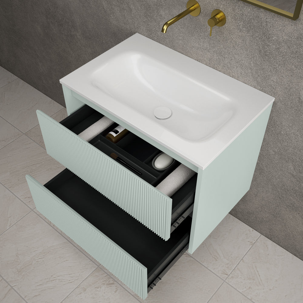 Scanalato Double Drawer Vanity Unit  With Beyondstone Basin - Peppermint 700mm