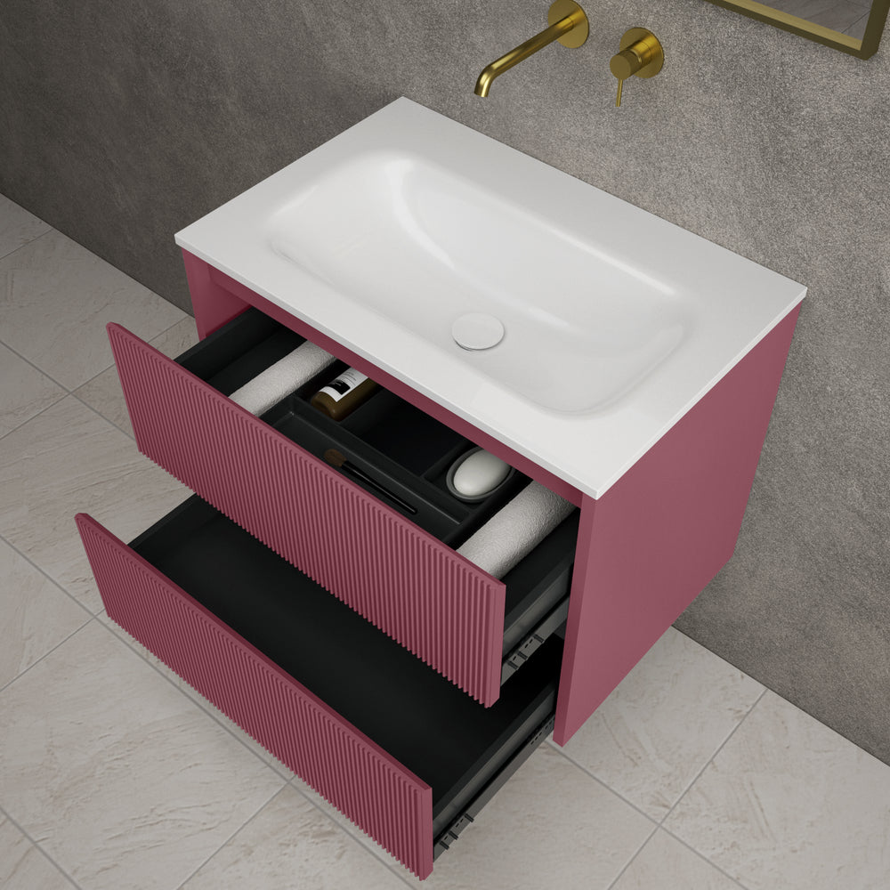 Scanalato Double Drawer Vanity Unit  With Beyondstone Basin - Mineral Red 700mm