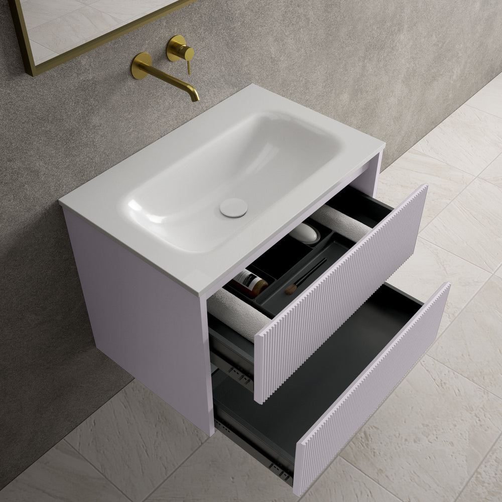 Scanalato Double Drawer Vanity Unit  With Beyondstone Basin - Soft Violet 700mm