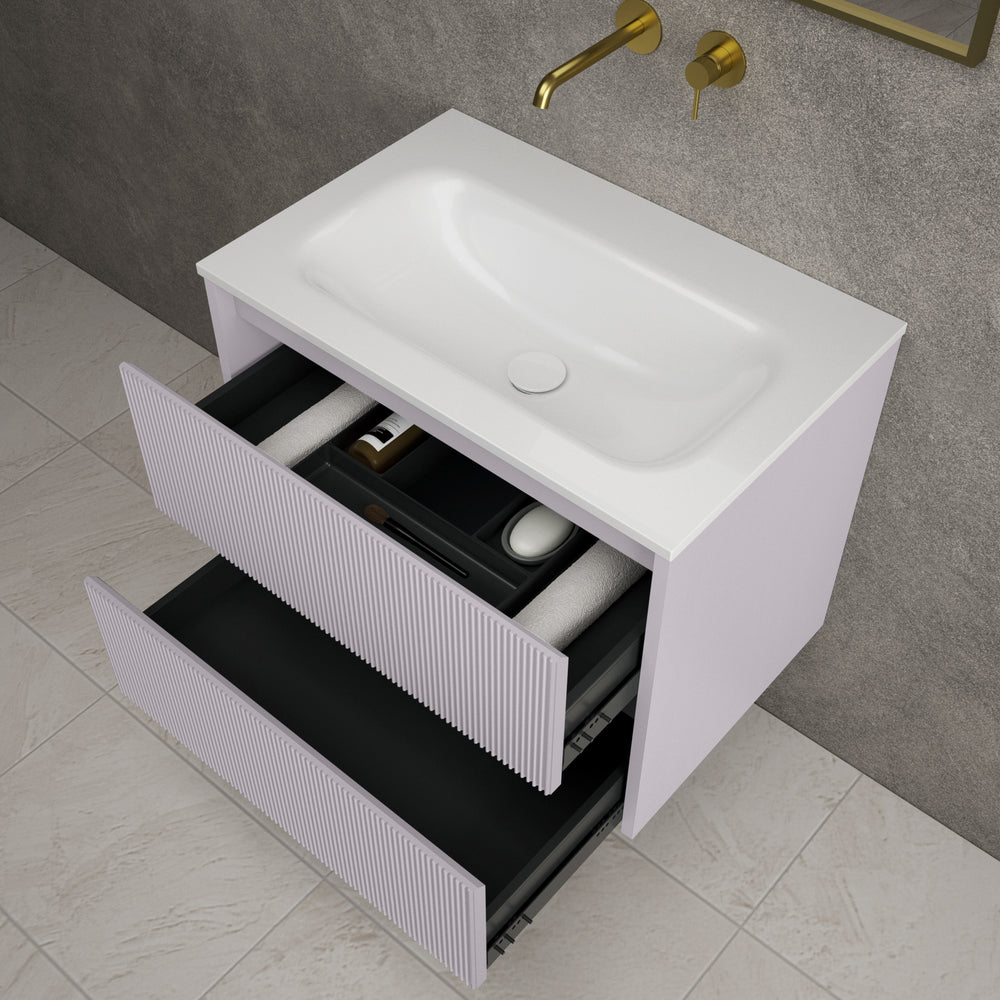 Scanalato Double Drawer Vanity Unit  With Beyondstone Basin - Soft Violet 700mm