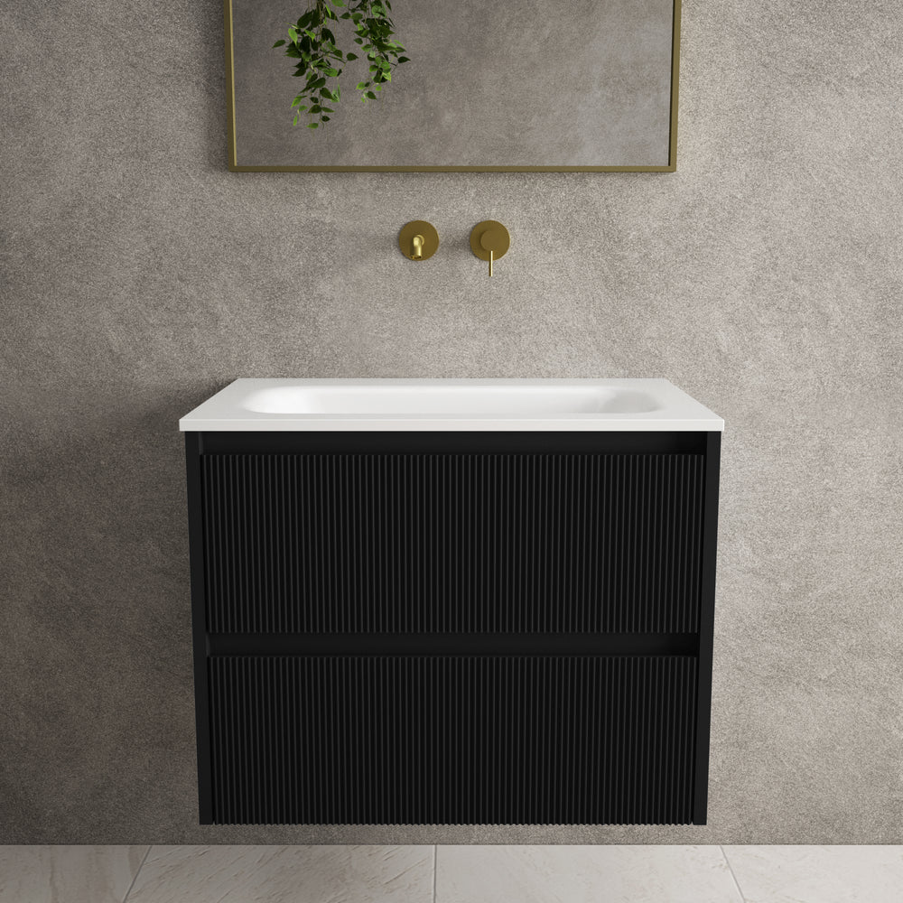 Scanalato Double Drawer Vanity Unit  With Beyondstone Basin - Pure Black 700mm