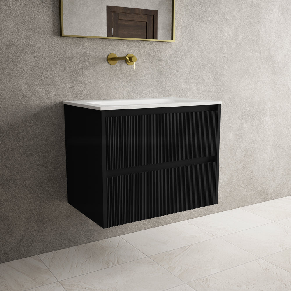 Scanalato Double Drawer Vanity Unit  With Beyondstone Basin - Pure Black 700mm