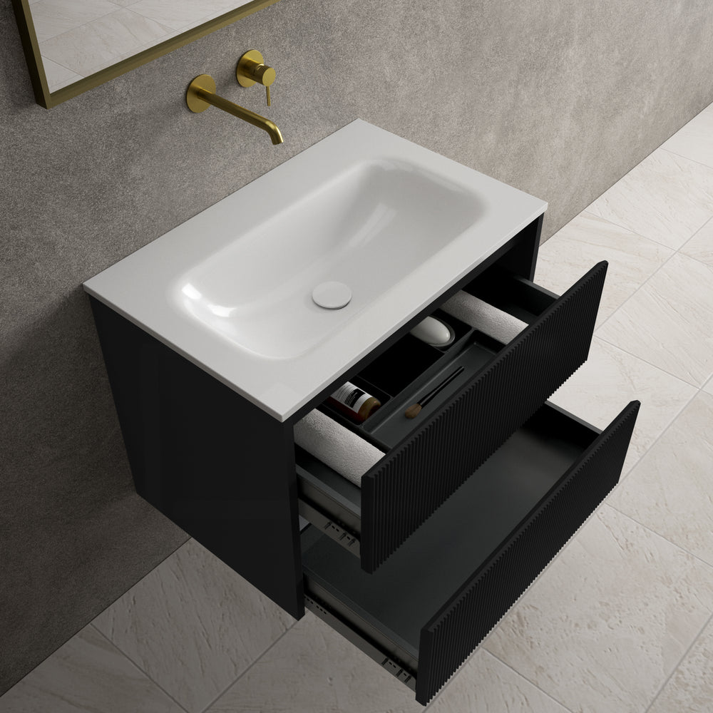 Scanalato Double Drawer Vanity Unit  With Beyondstone Basin - Pure Black 700mm