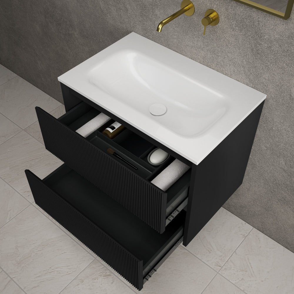 Scanalato Double Drawer Vanity Unit  With Beyondstone Basin - Pure Black 700mm