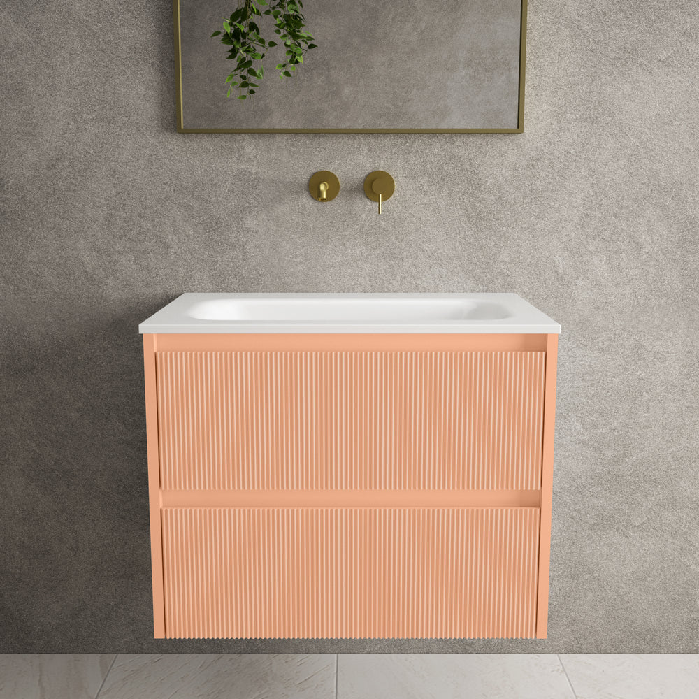 Scanalato Double Drawer Vanity Unit  With Beyondstone Basin - Peach Fuzz 700mm