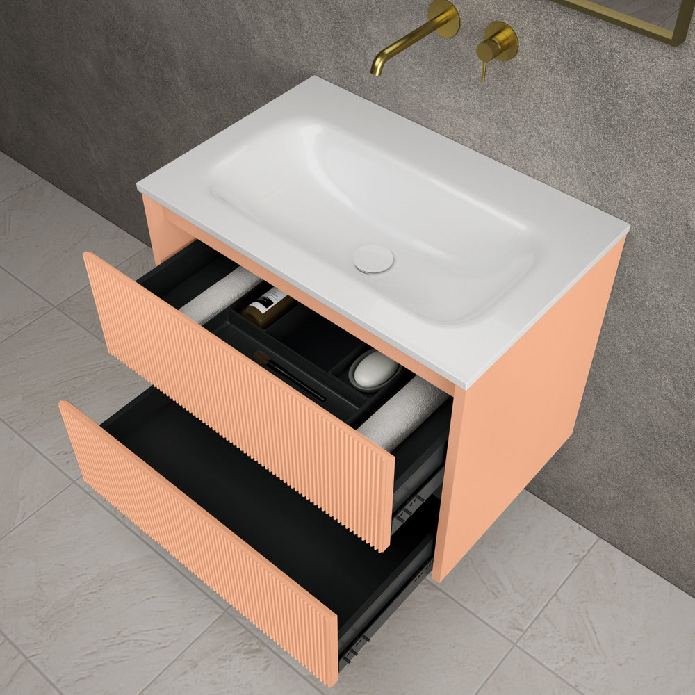 Scanalato Double Drawer Vanity Unit  With Beyondstone Basin - Peach Fuzz 700mm
