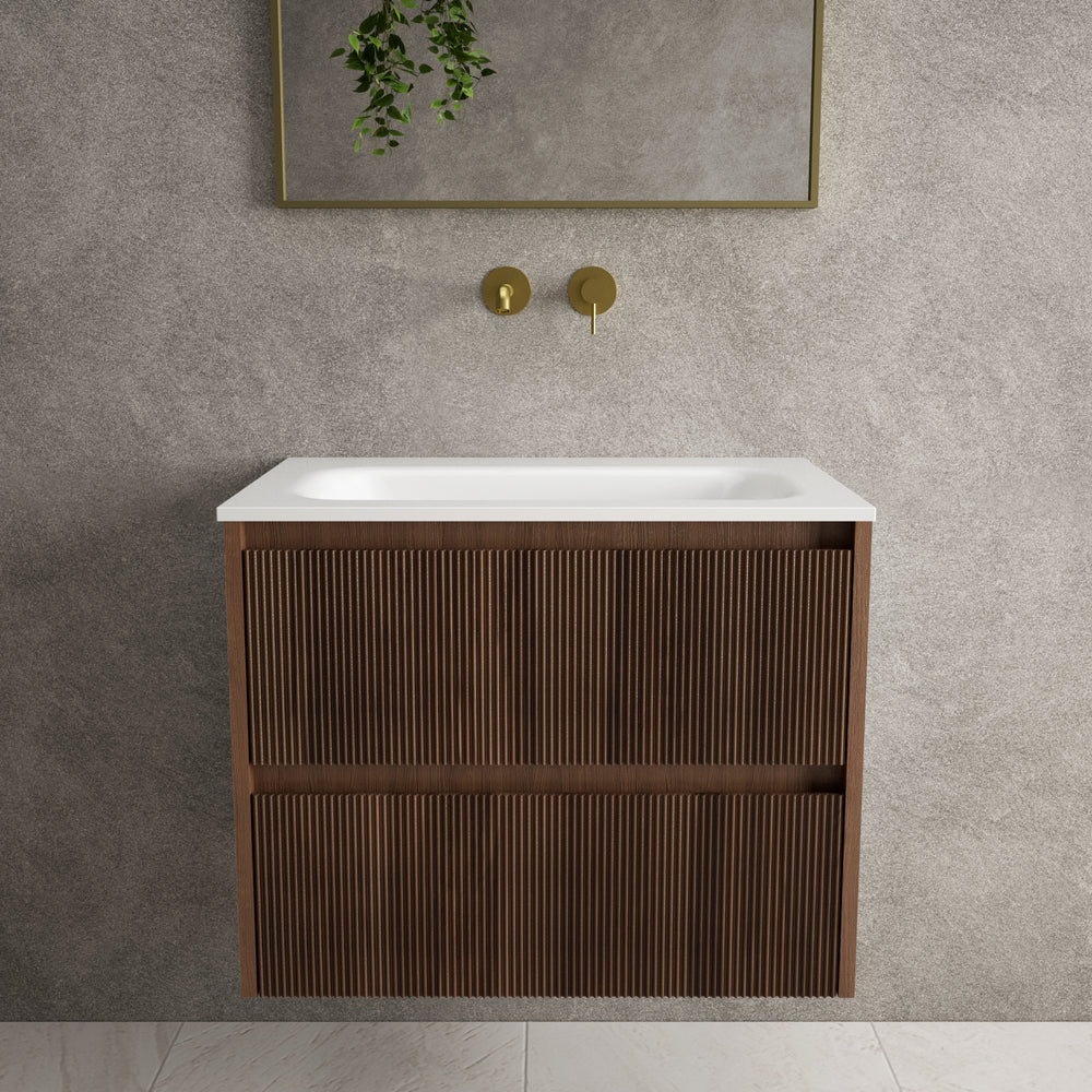 Scanalato Double Drawer Vanity Unit  With Beyondstone Basin - Walnut 700mm