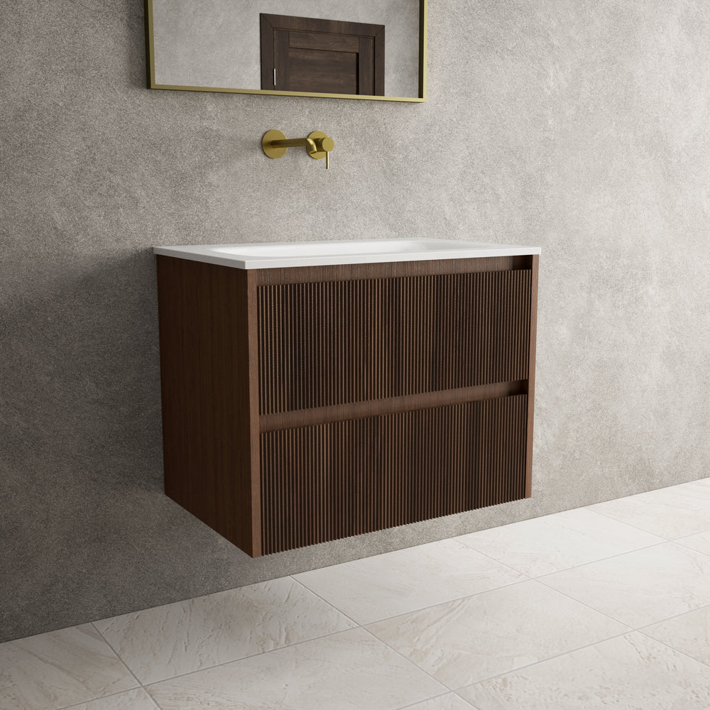 Scanalato Double Drawer Vanity Unit  With Beyondstone Basin - Walnut 700mm