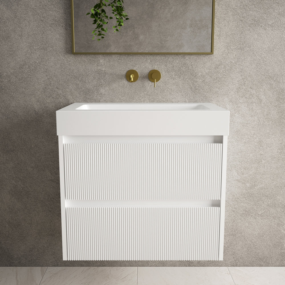 Scanalato Double Drawer Vanity Unit  With Beyondstone BLOC Basin - Pure White 700mm