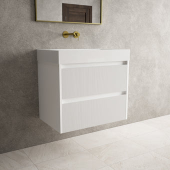 Scanalato Double Drawer Vanity Unit  With Beyondstone BLOC Basin - Pure White 700mm