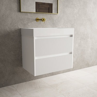 Scanalato Double Drawer Vanity Unit  With Beyondstone BLOC Basin - Pure White 700mm