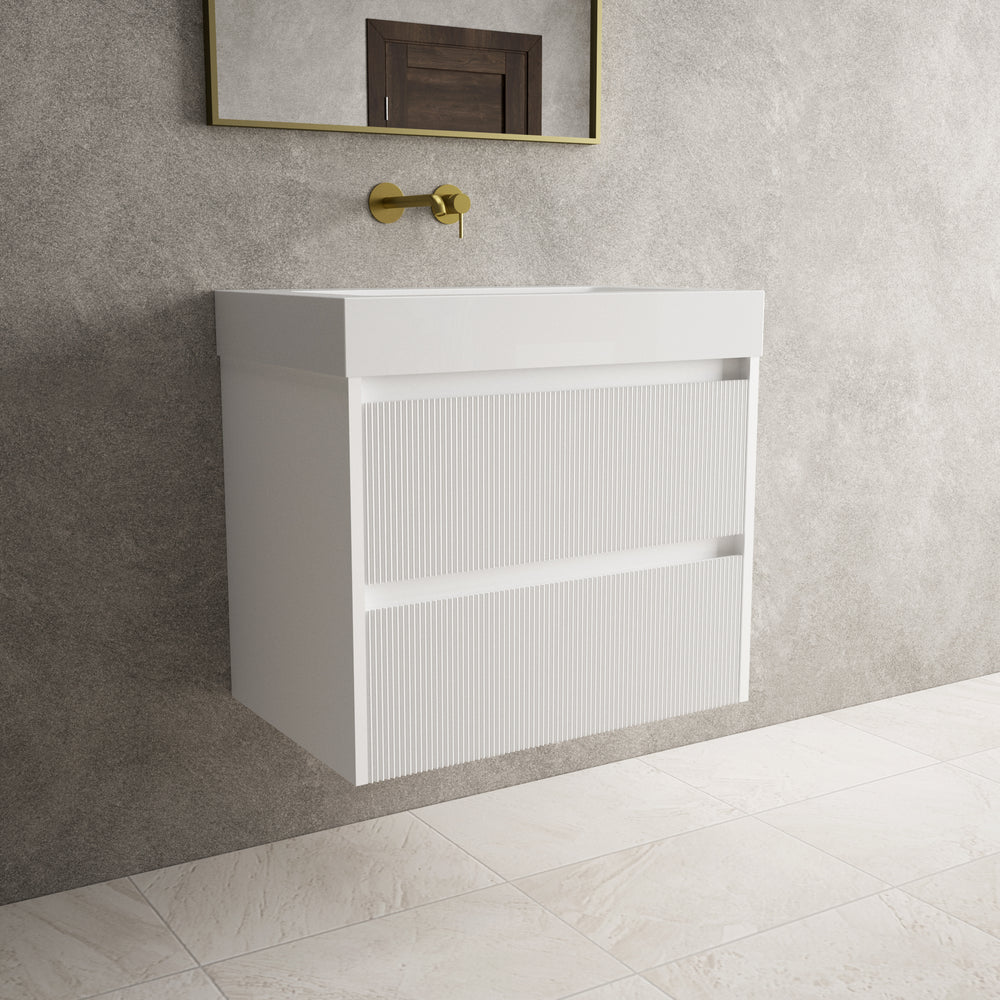 Scanalato Double Drawer Vanity Unit  With Beyondstone BLOC Basin - Pure White 700mm
