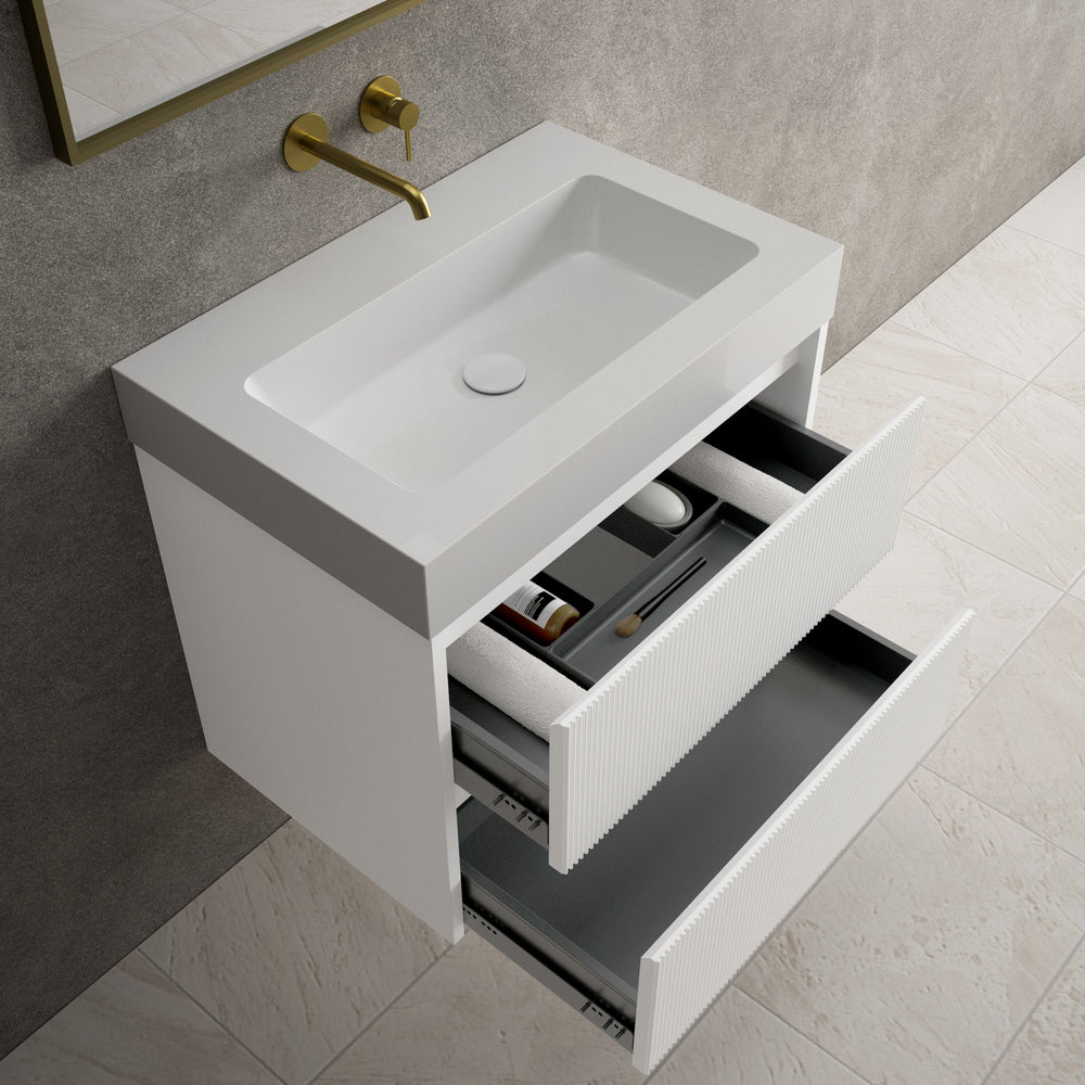 Scanalato Double Drawer Vanity Unit  With Beyondstone BLOC Basin - Pure White 700mm