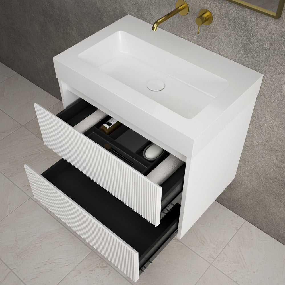 Scanalato Double Drawer Vanity Unit  With Beyondstone BLOC Basin - Pure White 700mm