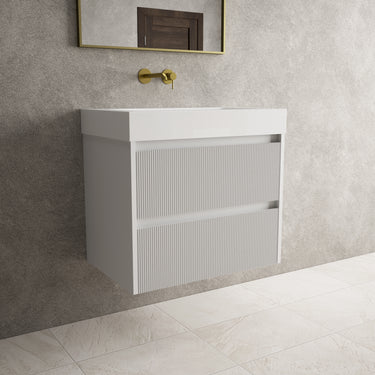 Scanalato Double Drawer Vanity Unit  With Beyondstone BLOC Basin - Soft Grey 700mm