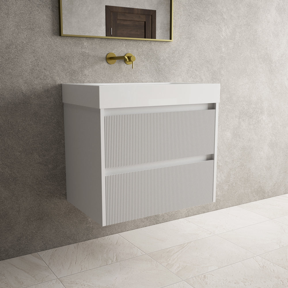 Scanalato Double Drawer Vanity Unit  With Beyondstone BLOC Basin - Soft Grey 700mm