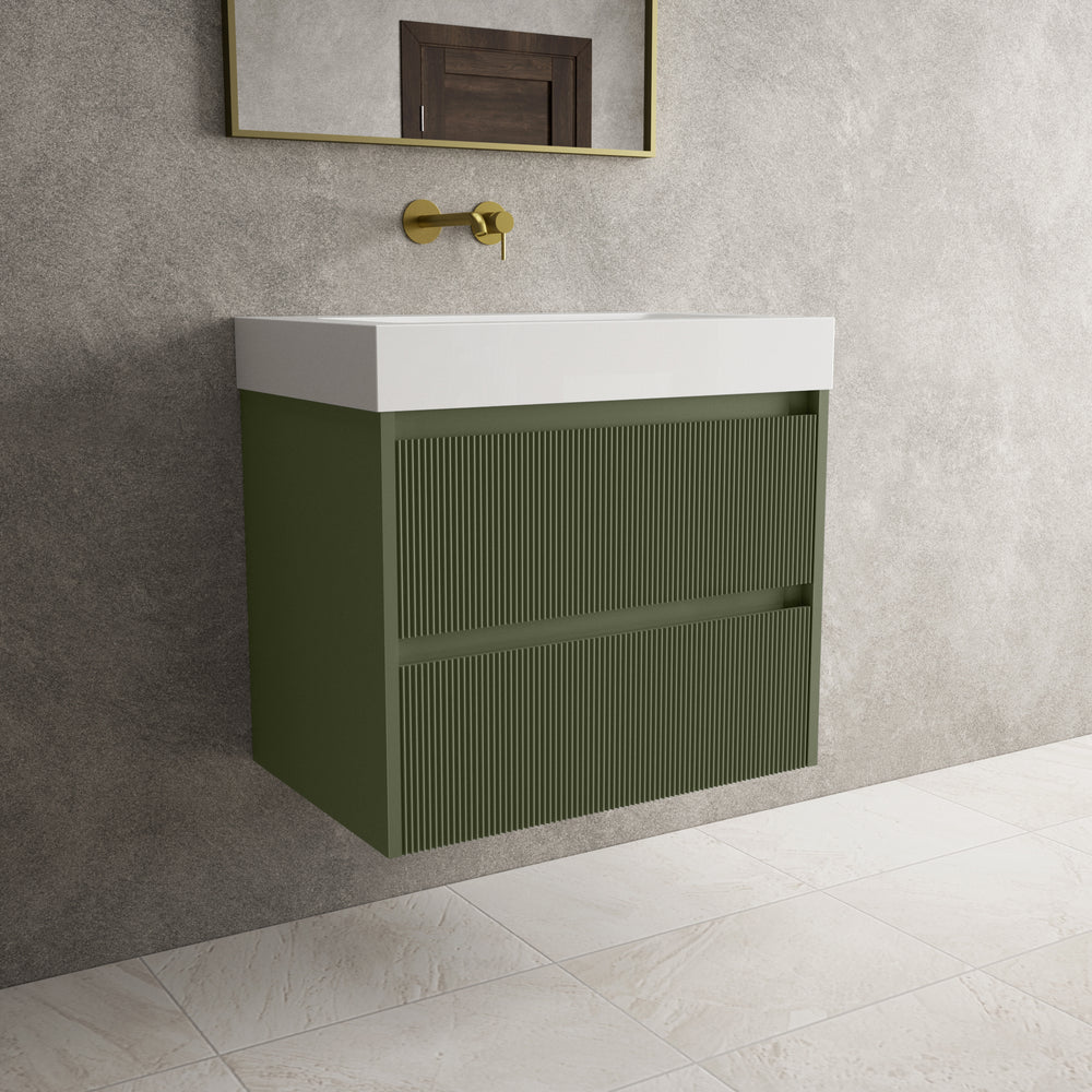 Scanalato Double Drawer Vanity Unit  With Beyondstone BLOC Basin - Seaweed 700mm
