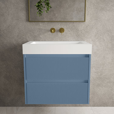 Scanalato Double Drawer Vanity Unit  With Beyondstone BLOC Basin - Soft Blue 700mm