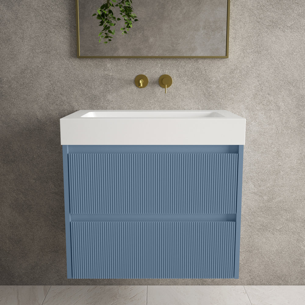 Scanalato Double Drawer Vanity Unit  With Beyondstone BLOC Basin - Soft Blue 700mm