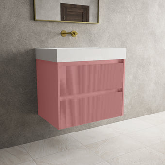 Scanalato Double Drawer Vanity Unit  With Beyondstone BLOC Basin - Dusky Pink 700mm