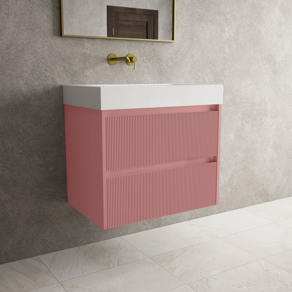 Scanalato Double Drawer Vanity Unit  With Beyondstone BLOC Basin - Dusky Pink 700mm
