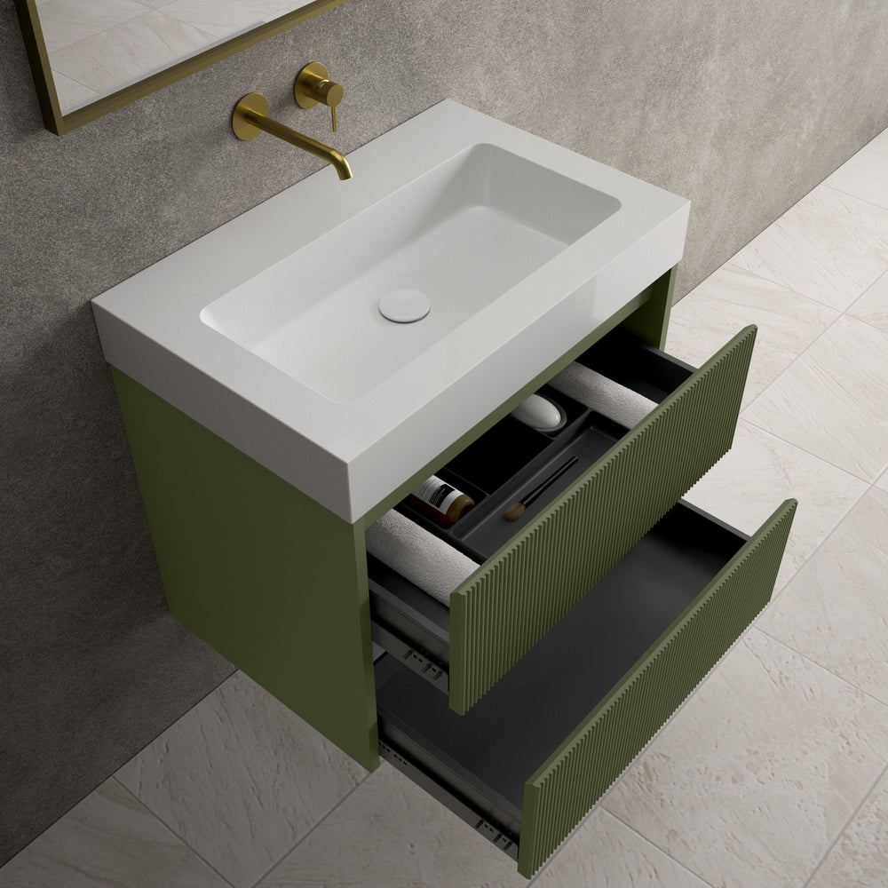 Scanalato Double Drawer Vanity Unit  With Beyondstone BLOC Basin - Seaweed 700mm