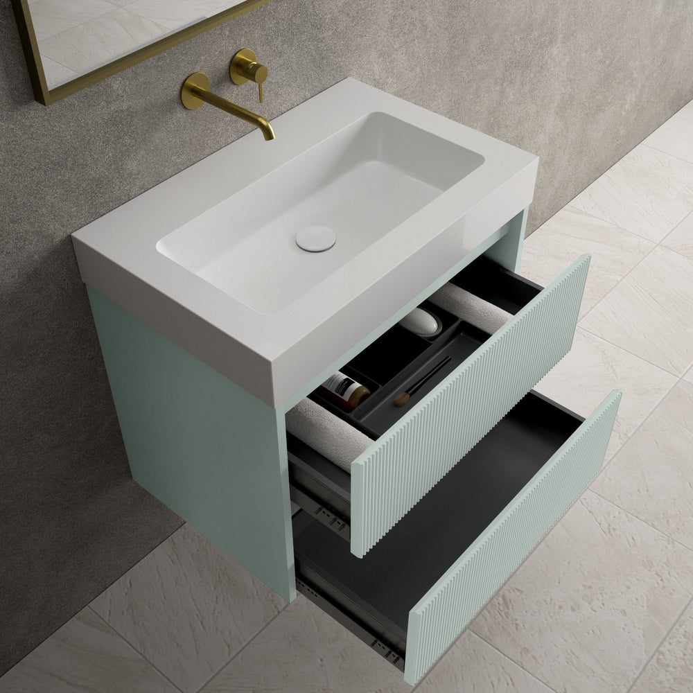 Scanalato Double Drawer Vanity Unit  With Beyondstone BLOC Basin - Peppermint 700mm