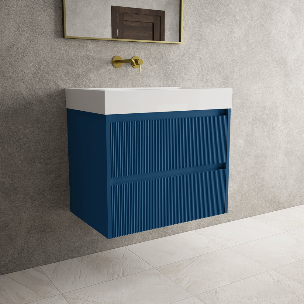 Scanalato Double Drawer Vanity Unit  With Beyondstone BLOC Basin - Ocean Blue 700mm