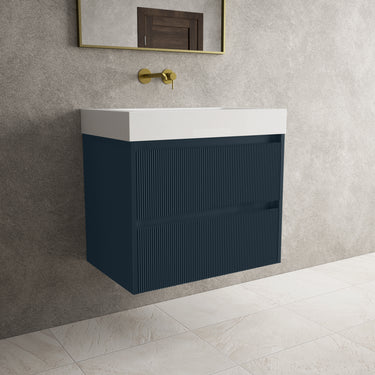 Scanalato Double Drawer Vanity Unit  With Beyondstone BLOC Basin - Midnight Blue 700mm