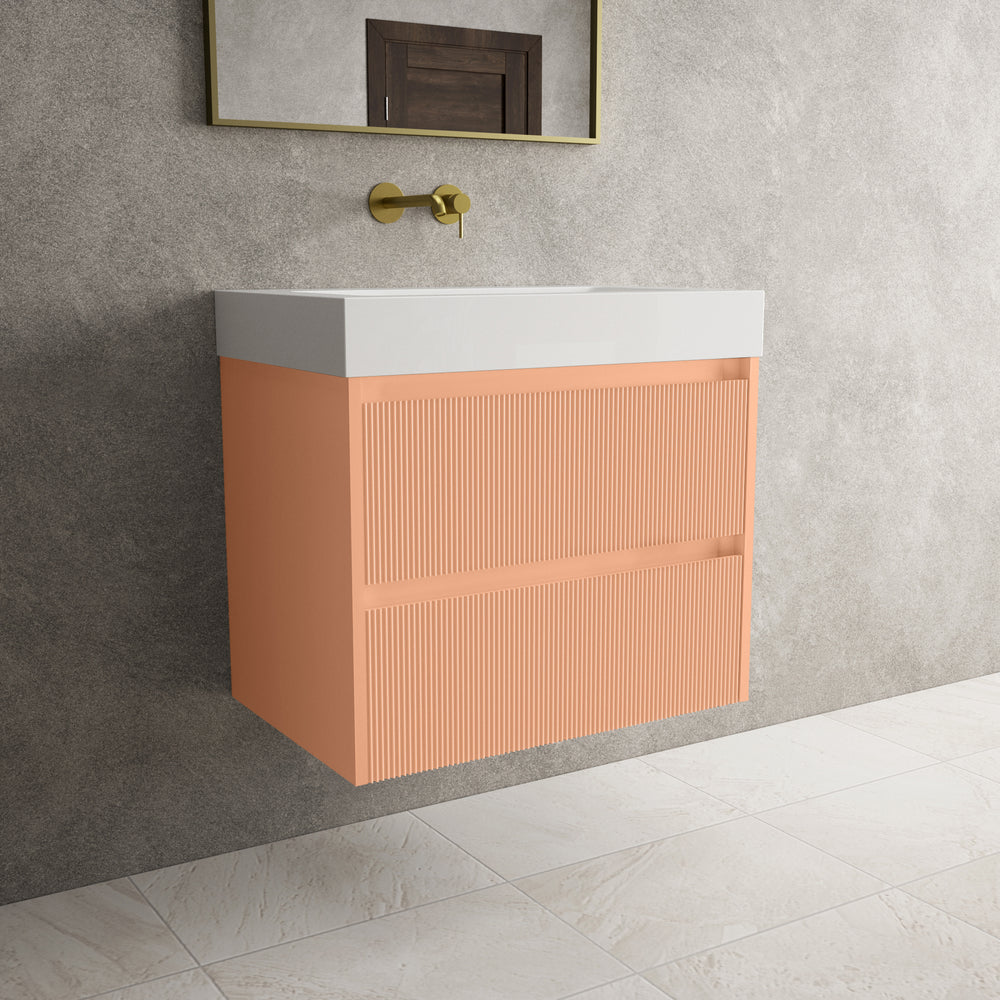 Scanalato Double Drawer Vanity Unit  With Beyondstone BLOC Basin - Peach Fuzz 700mm