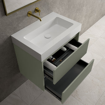 Scanalato Double Drawer Vanity Unit  With Beyondstone BLOC Basin - Pistachio 700mm