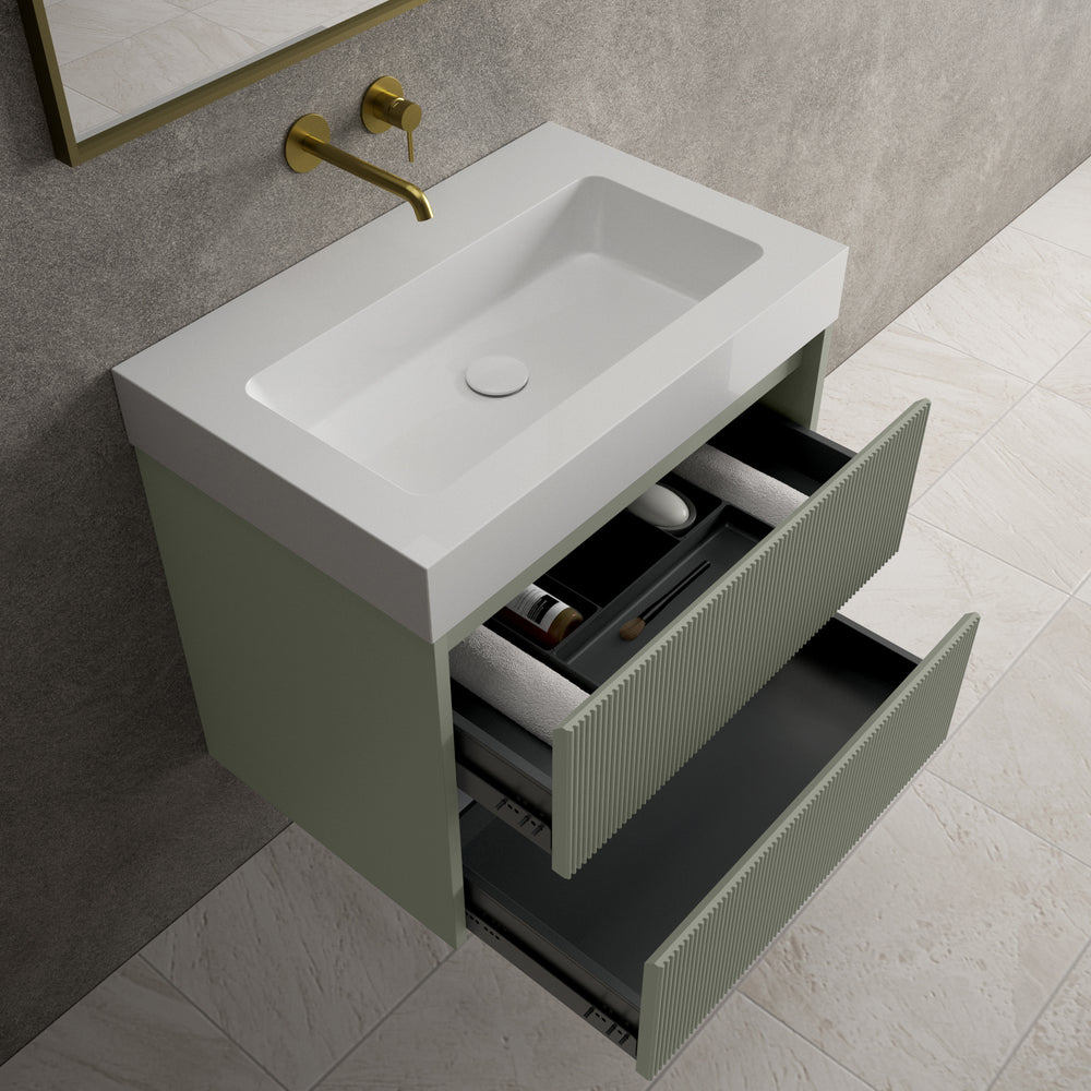 Scanalato Double Drawer Vanity Unit  With Beyondstone BLOC Basin - Pistachio 700mm