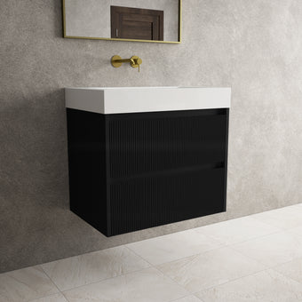 Scanalato Double Drawer Vanity Unit  With Beyondstone BLOC Basin - Pure Black 700mm