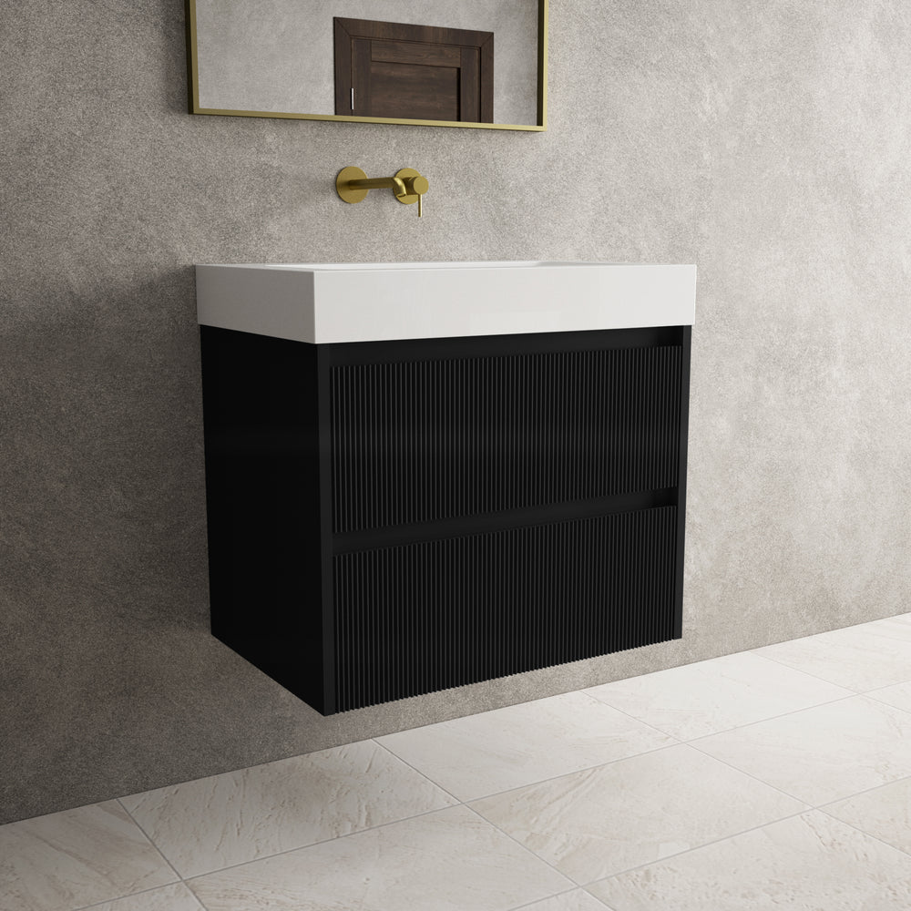 Scanalato Double Drawer Vanity Unit  With Beyondstone BLOC Basin - Pure Black 700mm