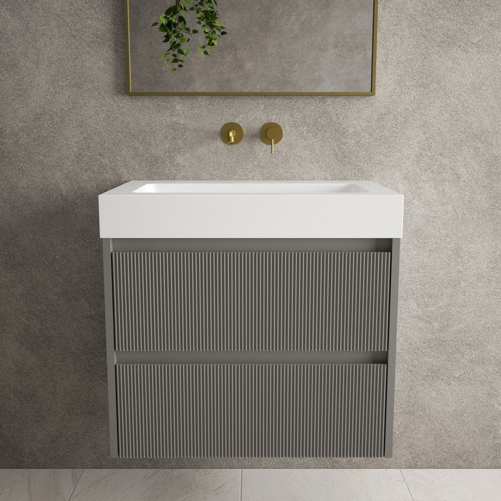 Scanalato Double Drawer Vanity Unit  With Beyondstone BLOC Basin - Rich Taupe 700mm