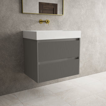 Scanalato Double Drawer Vanity Unit  With Beyondstone BLOC Basin - Rich Taupe 700mm