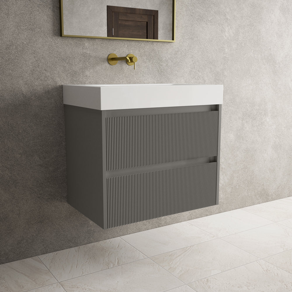 Scanalato Double Drawer Vanity Unit  With Beyondstone BLOC Basin - Rich Taupe 700mm