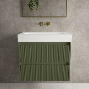 Scanalato Double Drawer Vanity Unit  With Beyondstone BLOC Basin - Seaweed 700mm