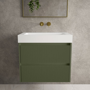 Scanalato Double Drawer Vanity Unit  With Beyondstone BLOC Basin - Seaweed 700mm