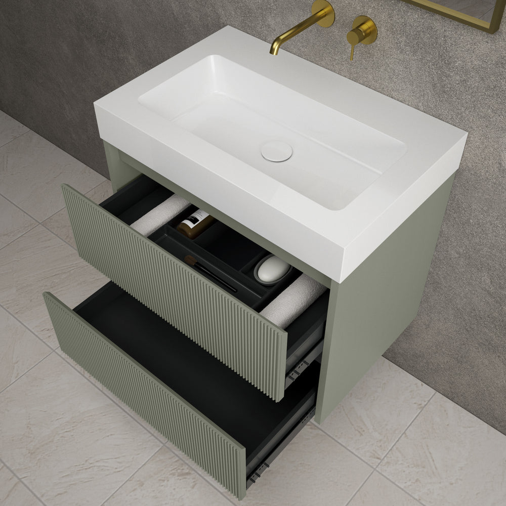 Scanalato Double Drawer Vanity Unit  With Beyondstone BLOC Basin - Pistachio 700mm