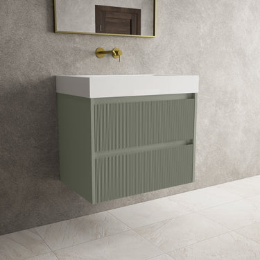 Scanalato Double Drawer Vanity Unit  With Beyondstone BLOC Basin - Pistachio 700mm