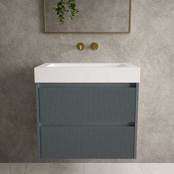 Scanalato Double Drawer Vanity Unit  With Beyondstone BLOC Basin - Slate Grey 700mm