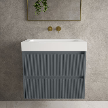 Scanalato Double Drawer Vanity Unit  With Beyondstone BLOC Basin - Slate Grey 700mm