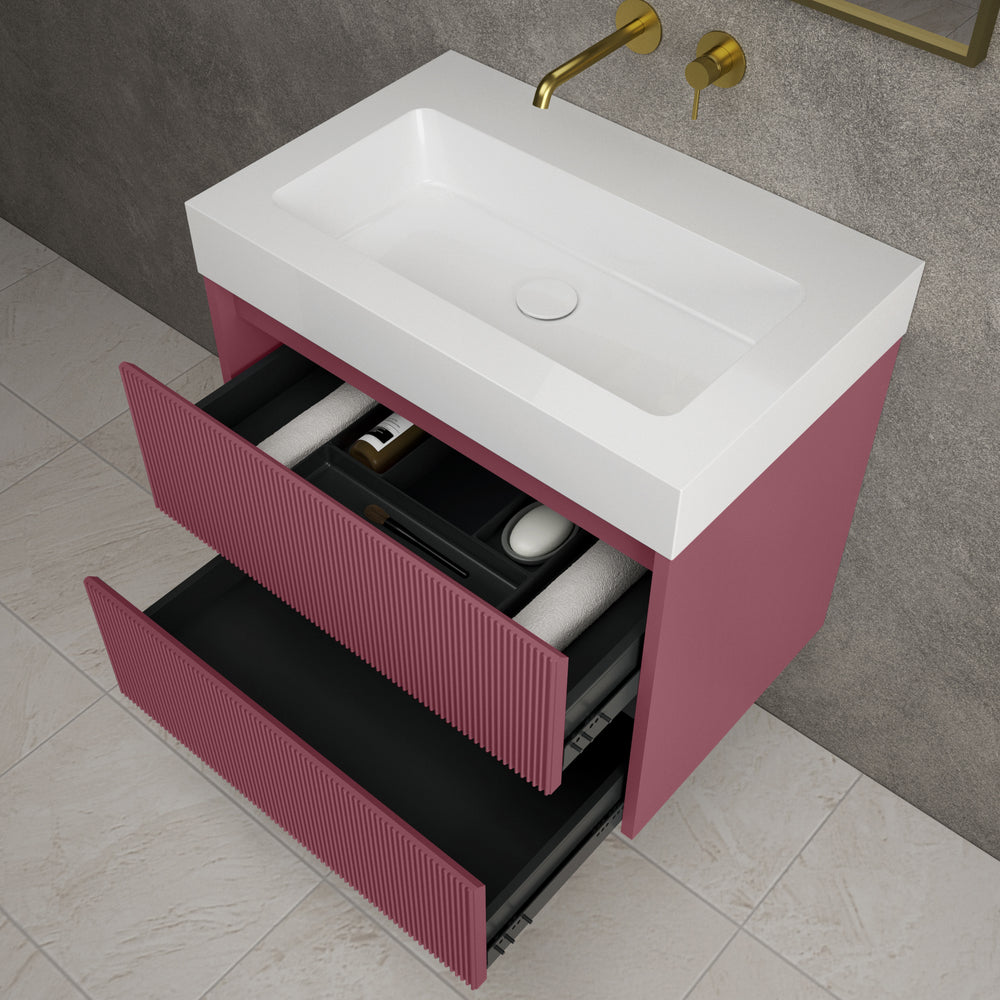 Scanalato Double Drawer Vanity Unit  With Beyondstone BLOC Basin - Mineral Red 700mm