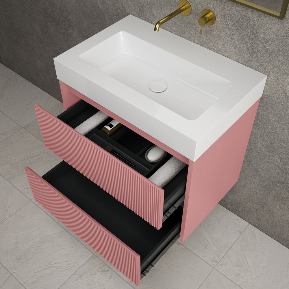 Scanalato Double Drawer Vanity Unit  With Beyondstone BLOC Basin - Dusky Pink 700mm