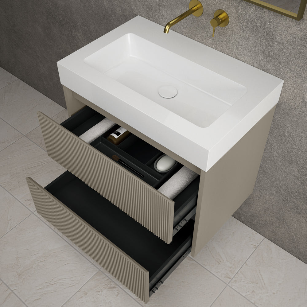 Scanalato Double Drawer Vanity Unit  With Beyondstone BLOC Basin - Soft Taupe 700mm
