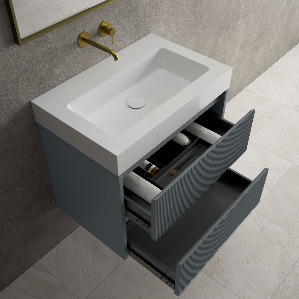 Scanalato Double Drawer Vanity Unit  With Beyondstone BLOC Basin - Slate Grey 700mm