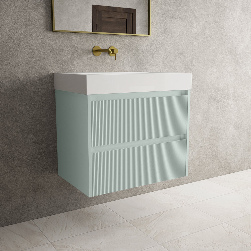 Scanalato Double Drawer Vanity Unit  With Beyondstone BLOC Basin - Peppermint 700mm