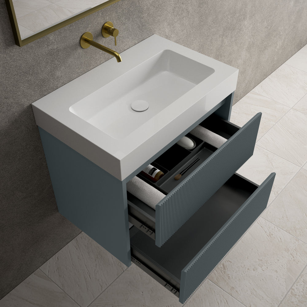 Scanalato Double Drawer Vanity Unit  With Beyondstone BLOC Basin - Anthracite 700mm